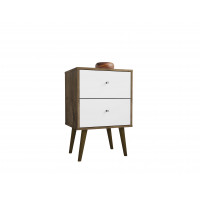 Manhattan Comfort 204AMC96 Liberty Mid Century - Modern Nightstand 2.0 with 2 Full Extension Drawers in Rustic Brown and White 
